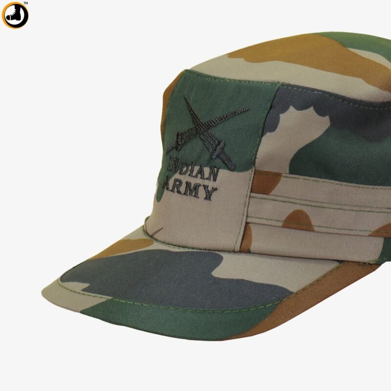 Indian Army Camouflage Flat-Top Cap – Embroidered Logo - Image 3