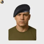 Black Beret Cap with Leather Strip