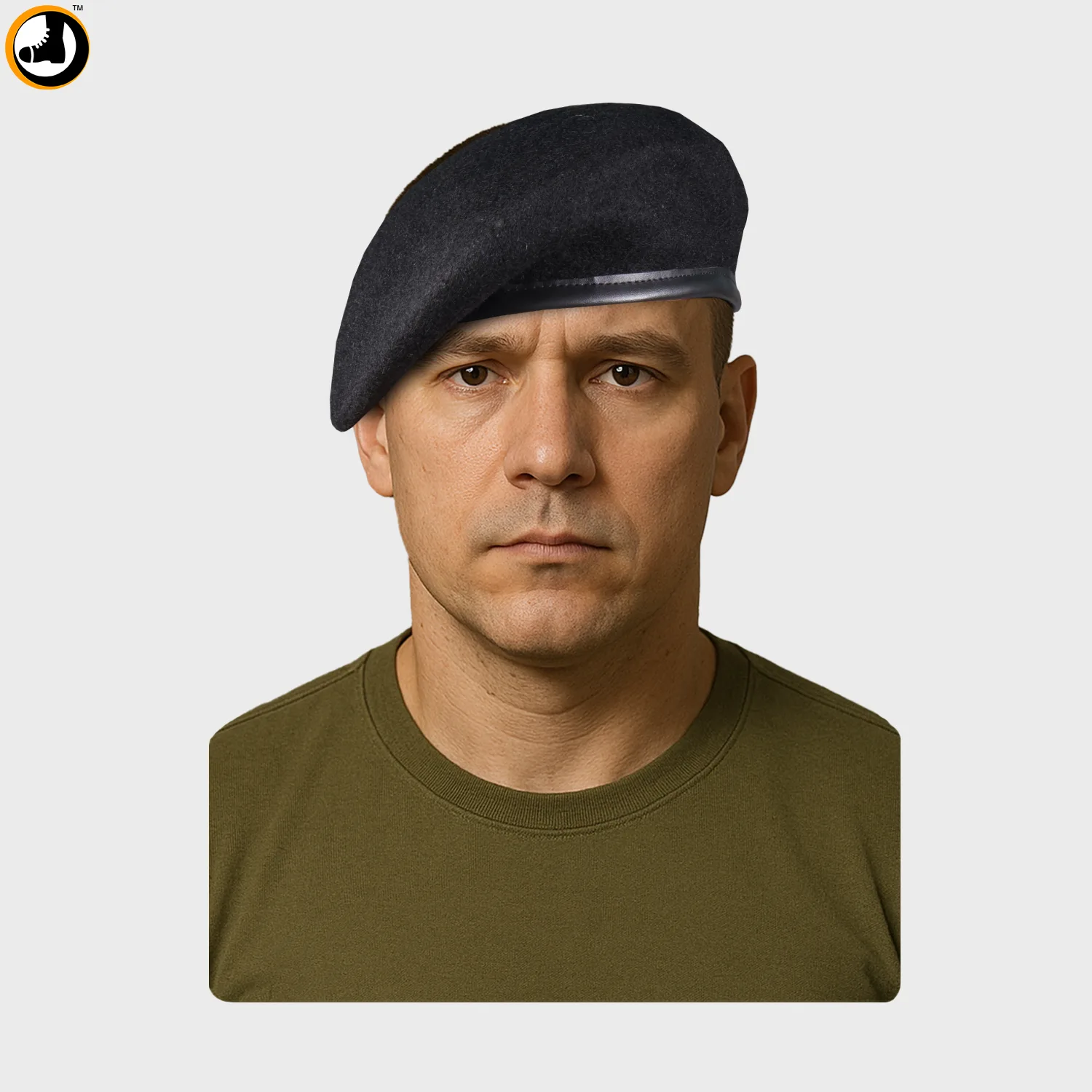 Black Beret Cap with Leather Strip - Image 1