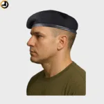 Black Beret Cap with Leather Strip - Image 3
