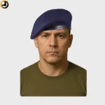Blue Beret Cap with Leather Strip