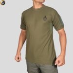Olive Green T-Shirt with Indian Army Insignia & Velcro Sleeve Patches - Image 2