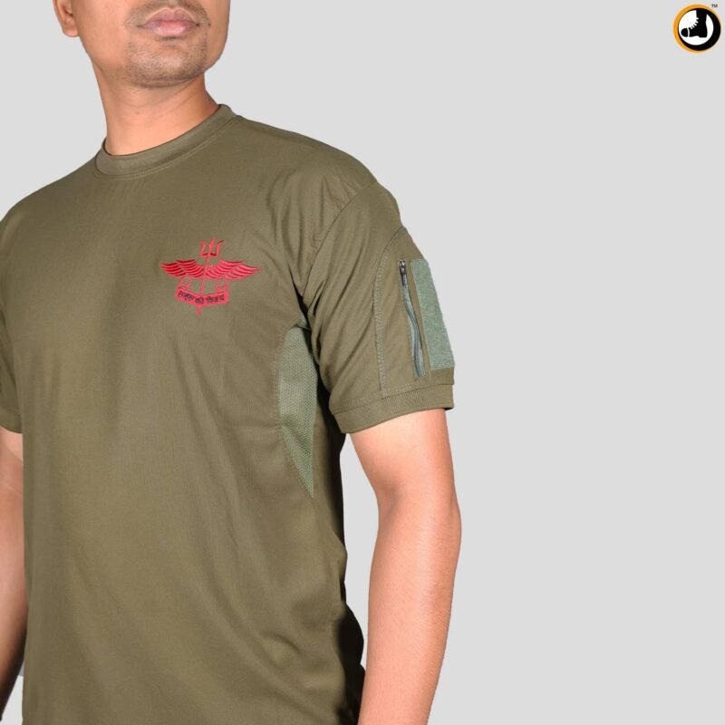 Olive Green T-Shirt with NSG SAG Insignia & Velcro Sleeve Patches - Image 3