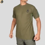 Olive Green T-Shirt with Indian Army Insignia & Velcro Sleeve Patches - Image 2