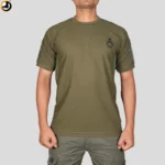 Olive Green T-Shirt with Indian Army Insignia & Velcro Sleeve Patches - Image 3