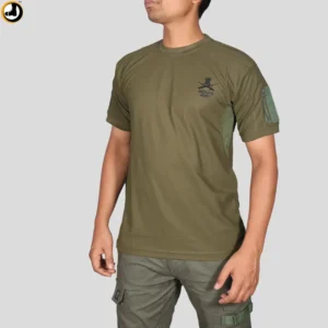 Olive Green T-Shirt with Indian Army Insignia & Velcro Sleeve Patches