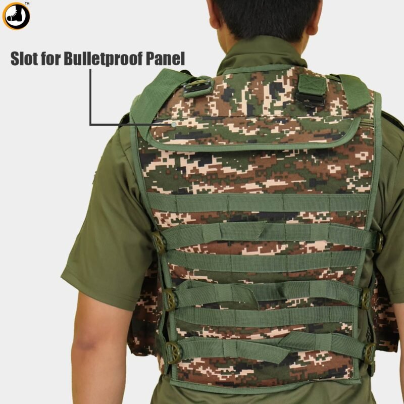 CRPF Tactical Combat Vest with Bulletproof Panel Slot – Digital Camo - Image 5