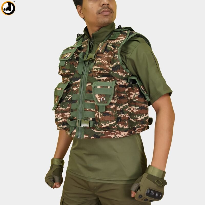 CRPF Tactical Combat Vest with Bulletproof Panel Slot – Digital Camo