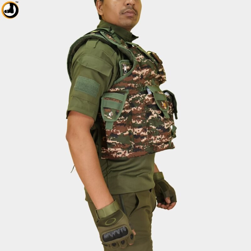 CRPF Tactical Combat Vest with Bulletproof Panel Slot – Digital Camo - Image 4