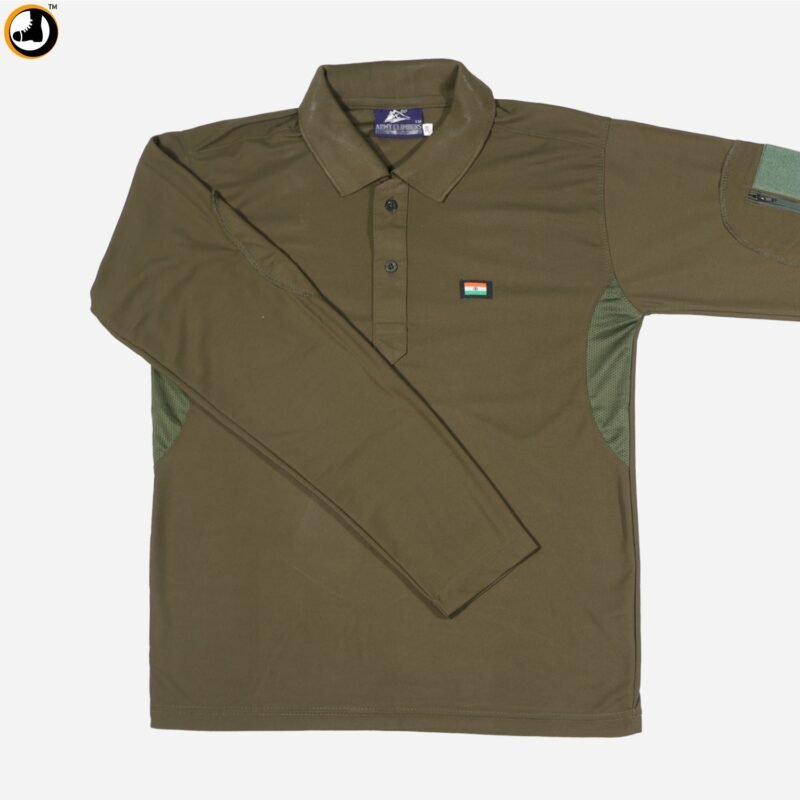 Olive Combat Polo – Full Sleeve Tactical T Shirt
