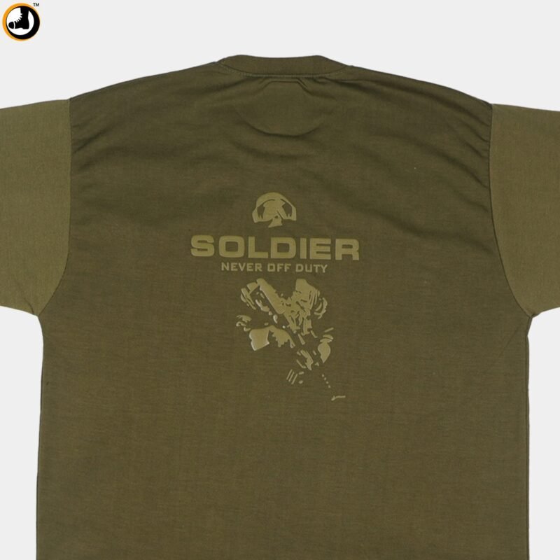 Soldier Never Off Duty Printed Olive Green Cotton T-Shirt - Image 3