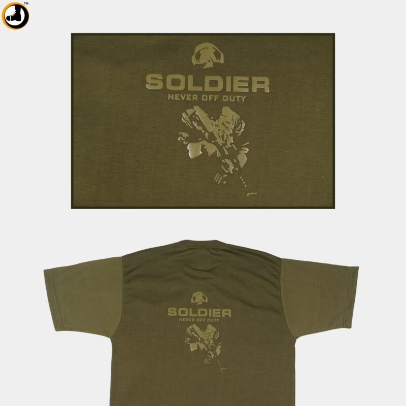 Soldier Never Off Duty Printed Olive Green Cotton T-Shirt - Image 4