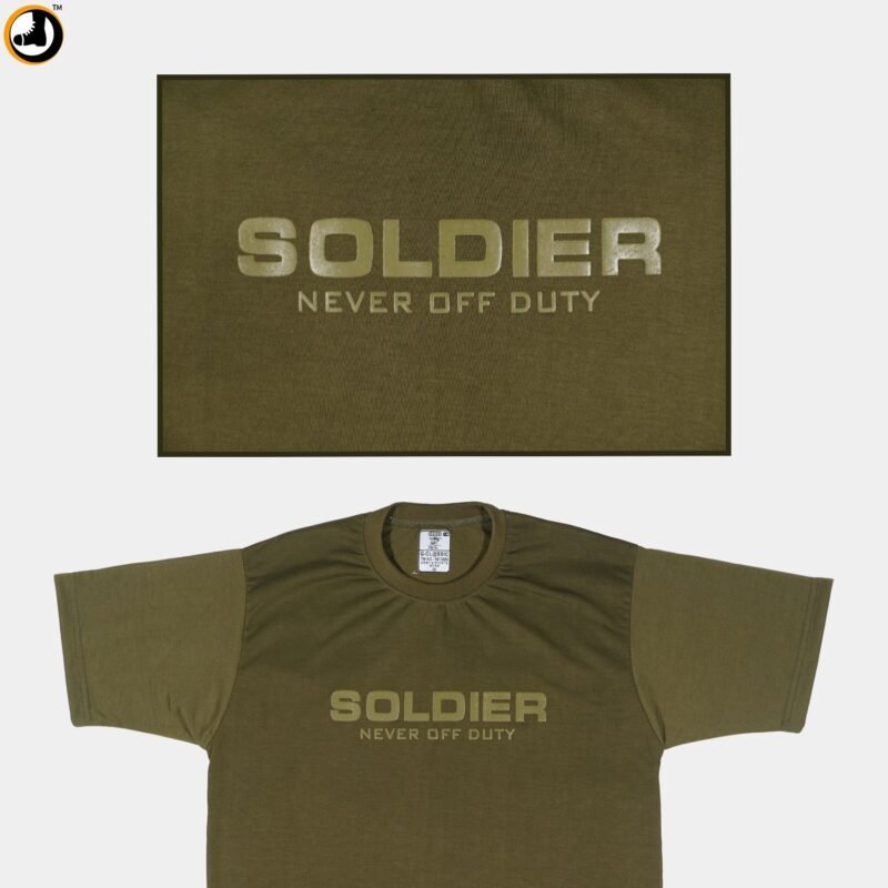 Soldier Never Off Duty Printed Olive Green Cotton T-Shirt - Image 5
