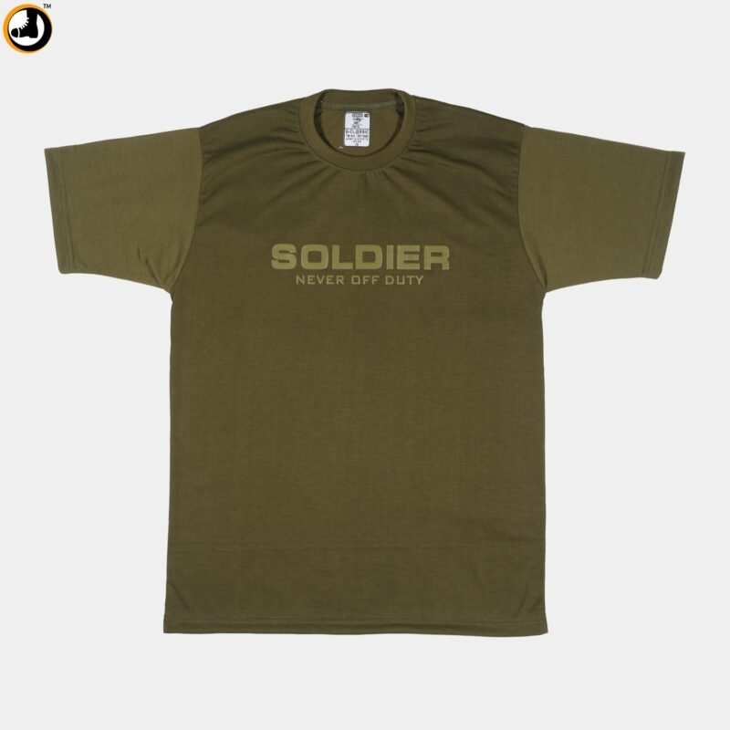 Soldier Never Off Duty Printed Olive Green Cotton T-Shirt