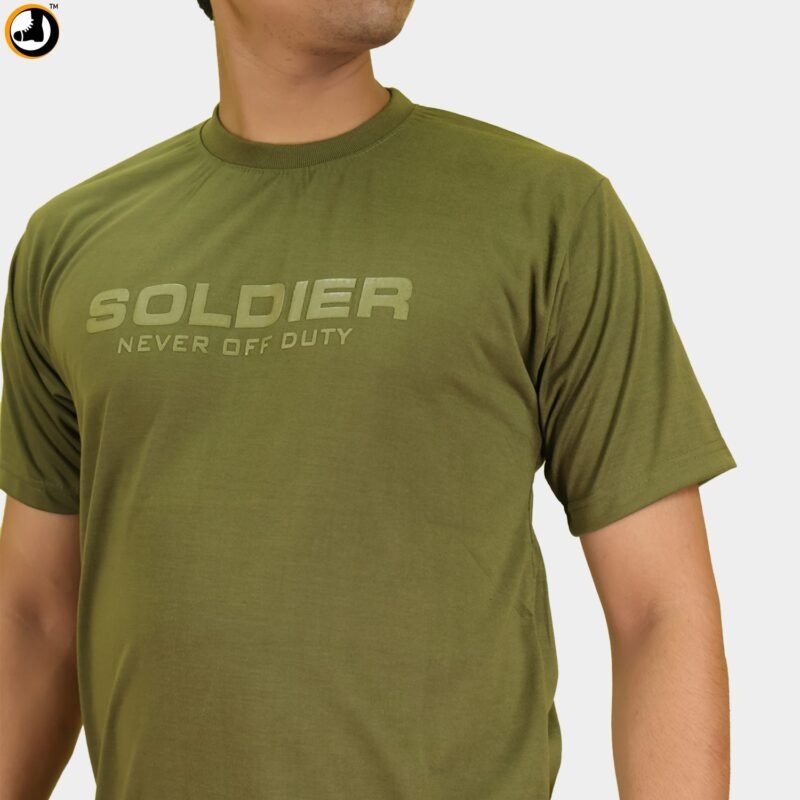 Soldier Never Off Duty Printed Olive Green Cotton T-Shirt - Image 3