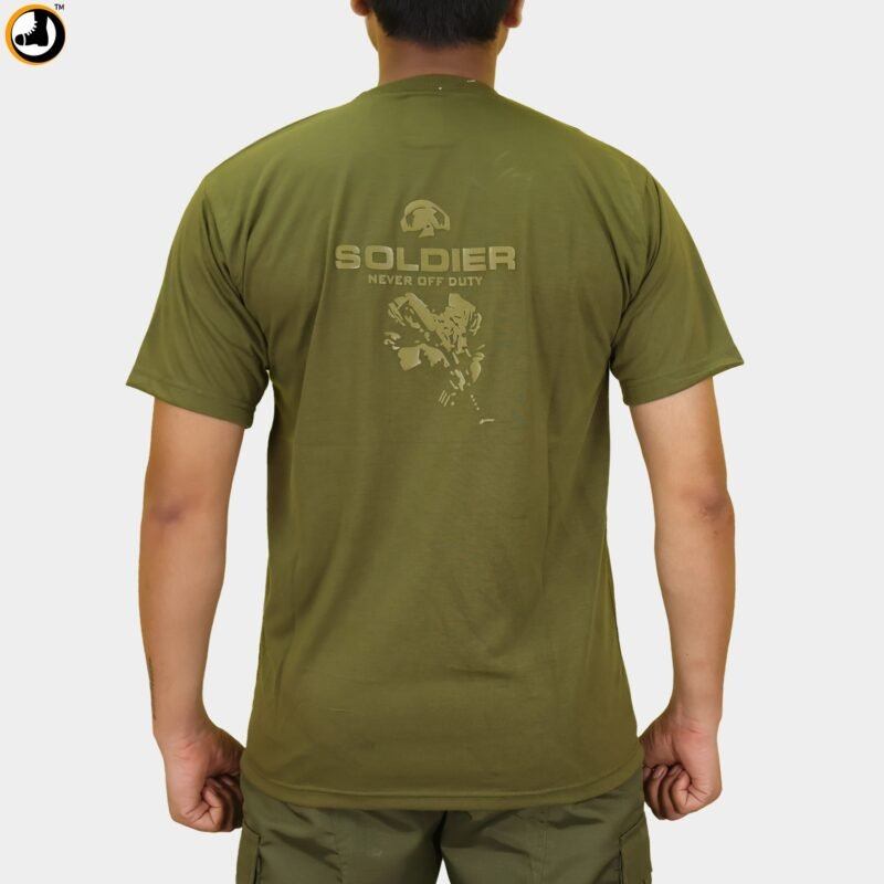 Soldier Never Off Duty Printed Olive Green Cotton T-Shirt - Image 4
