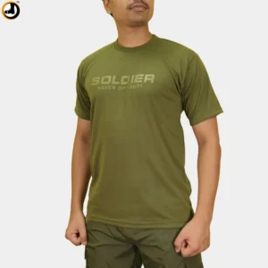 Soldier Never Off Duty Printed Olive Green T-Shirt