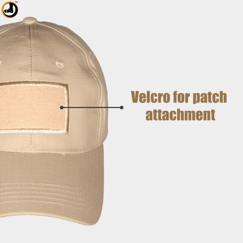 Tactical Sand Beige Cap with Velcro Patch Panel - Image 3