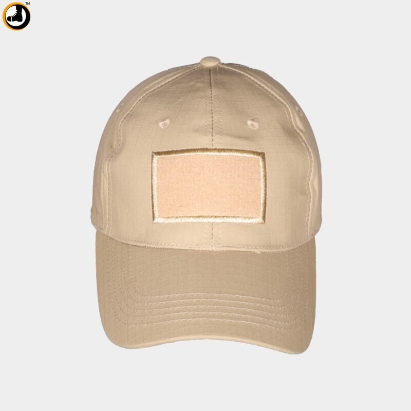 Tactical Sand Beige Cap with Velcro Patch Panel - Image 2