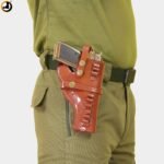 Brown Leather Belt Gun Holster with Cartridge Slots - Image 3