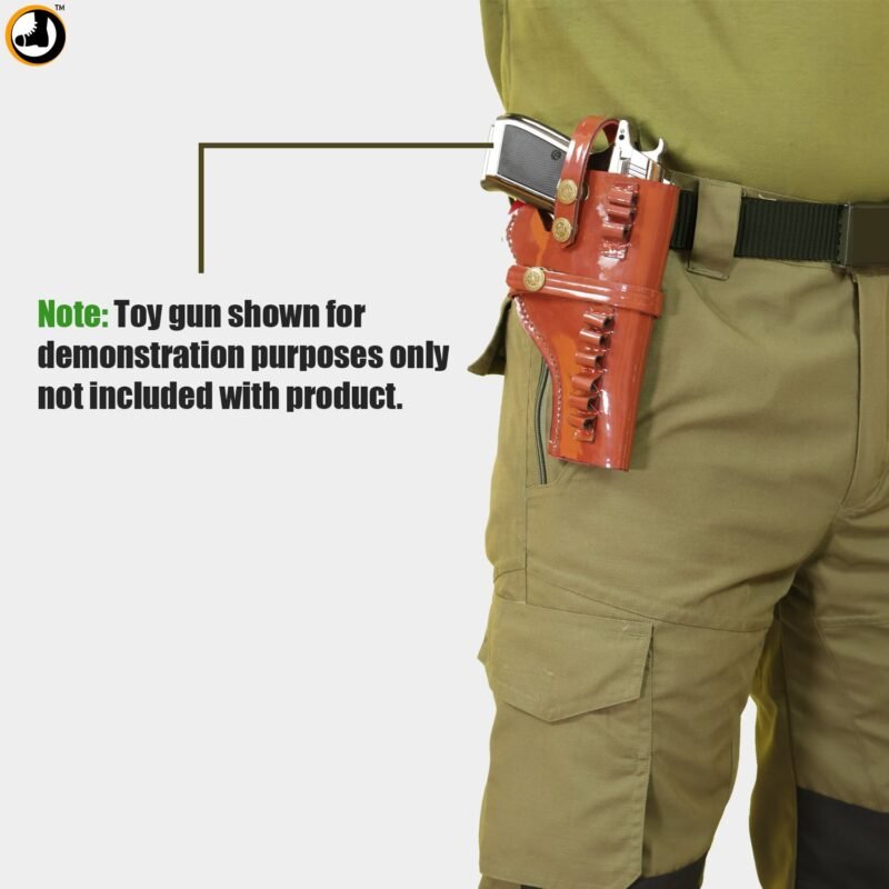 Brown Leather Belt Gun Holster with Cartridge Slots - Image 4
