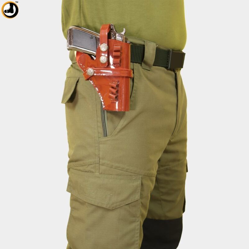 Classic Brown Leather Gun Holster with Cartridge Slots & Belt Loop