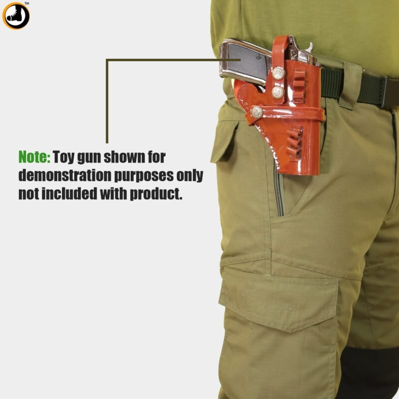 Classic Brown Leather Gun Holster with Cartridge Slots & Belt Loop - Image 3