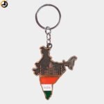 India Map Keychain with Taj Mahal & Tricolor Design