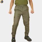Olive Green Army Tactical Cargo Pants – 6 Pocket Combat Trouser with Elastic Waist & Velcro Closure