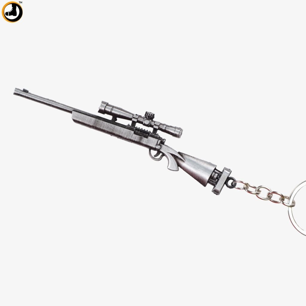 Sniper Rifle Bullet Keychain Silver AWM Sniper Rifle Keychain – Metallic Gun Keyring