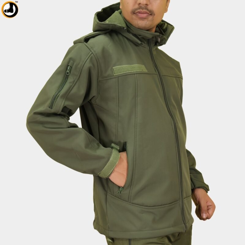 Tactical Army Green Fleece-Lined Softshell Jacket - Image 3