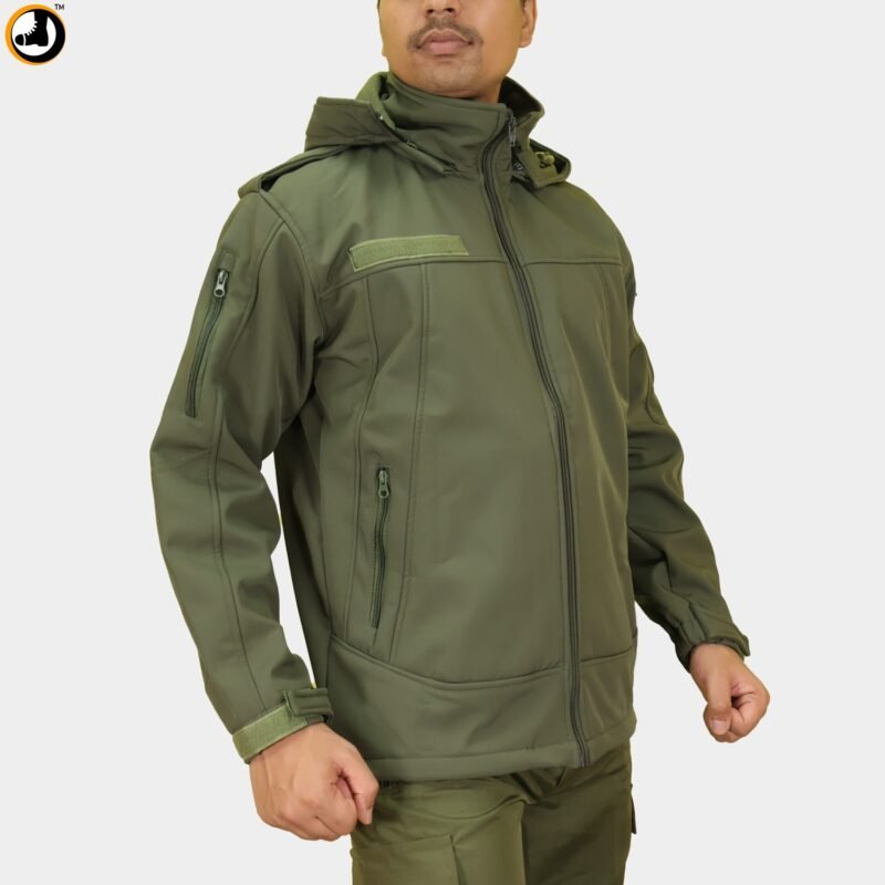 Tactical Army Green Fleece-Lined Softshell Jacket - Image 2