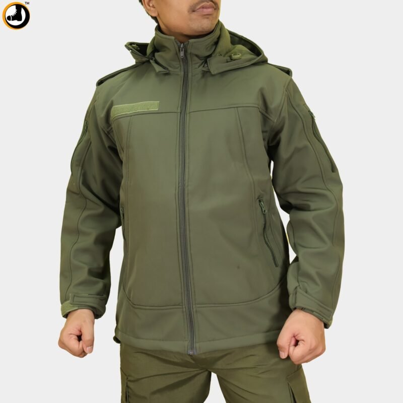 Tactical Army Green Fleece-Lined Softshell Jacket