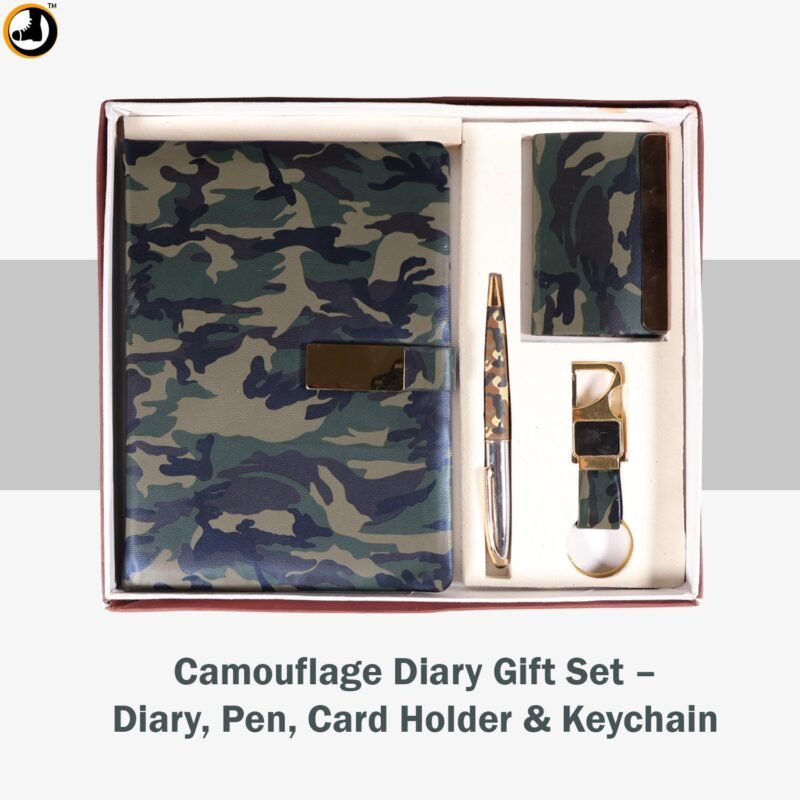 Camouflage Diary Gift Set – Diary, Pen, Card Holder & Keychain - Image 2