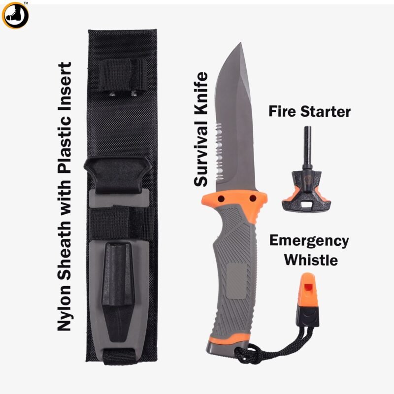 Premium Survival Fixed Blade Knife with Fire Starter & Emergency Whistle - Image 3