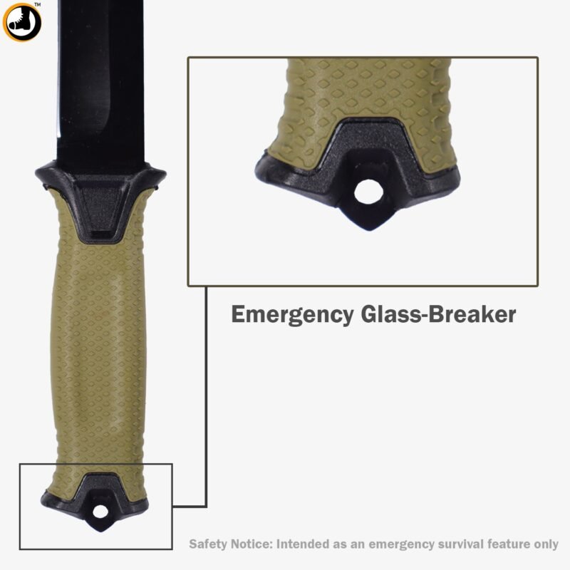 Olive Green Full-Tang Camping & Survival Knife (Fixed Blade) - Image 9