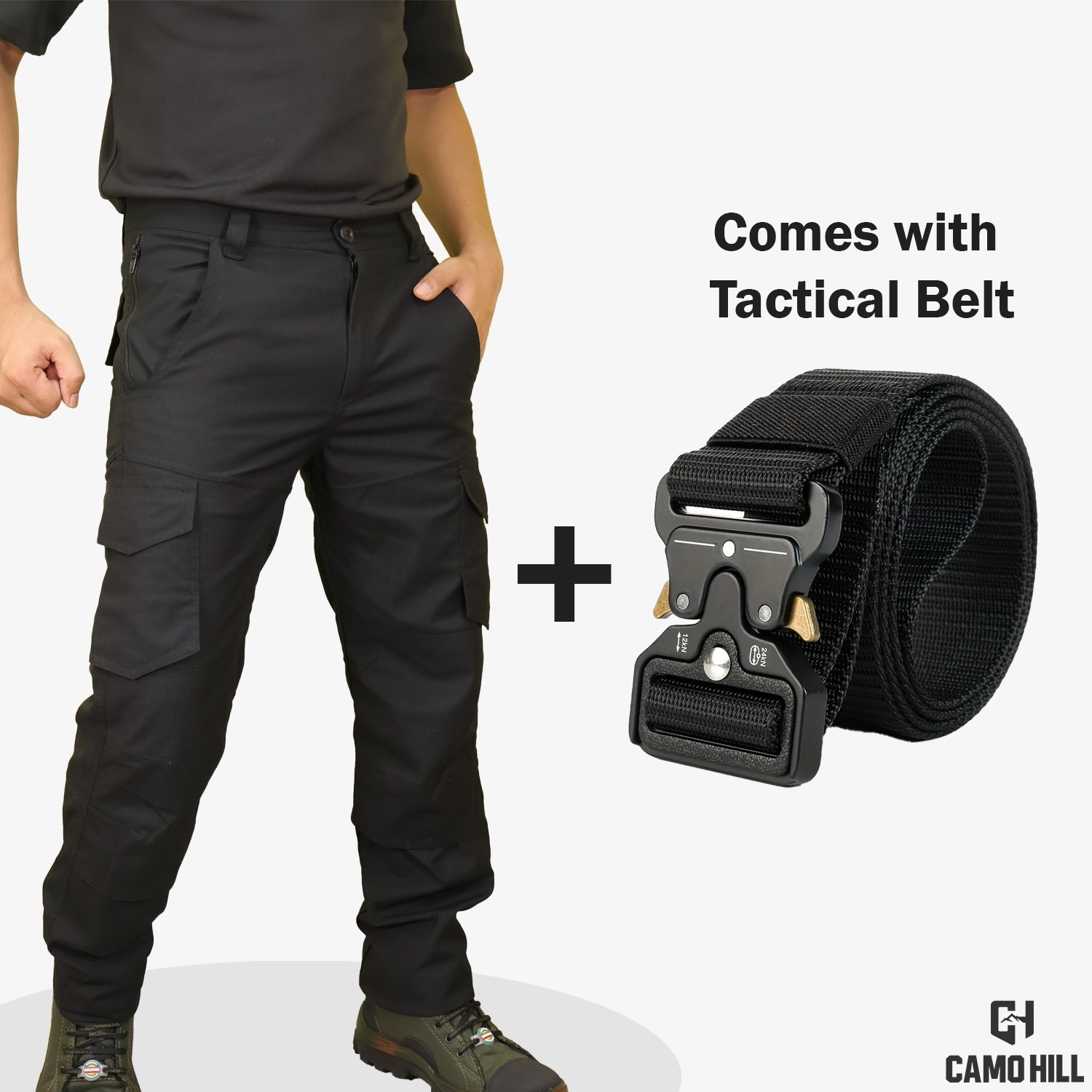 Army tactical pant black camohill online army store 6 CAMO HILL Black Tactical Pant with Tactical Belt - Image 2