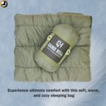 Camo Hill Olive Green Sleeping Bag with Fur Lining, Dual Zippers & Utility Pocket - Image 7