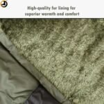 Camo Hill Olive Green Sleeping Bag with Fur Lining, Dual Zippers & Utility Pocket - Image 14