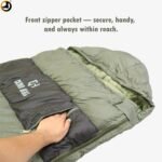 Camo Hill Olive Green Sleeping Bag with Fur Lining, Dual Zippers & Utility Pocket - Image 4