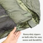Camo Hill Olive Green Sleeping Bag with Fur Lining, Dual Zippers & Utility Pocket - Image 10