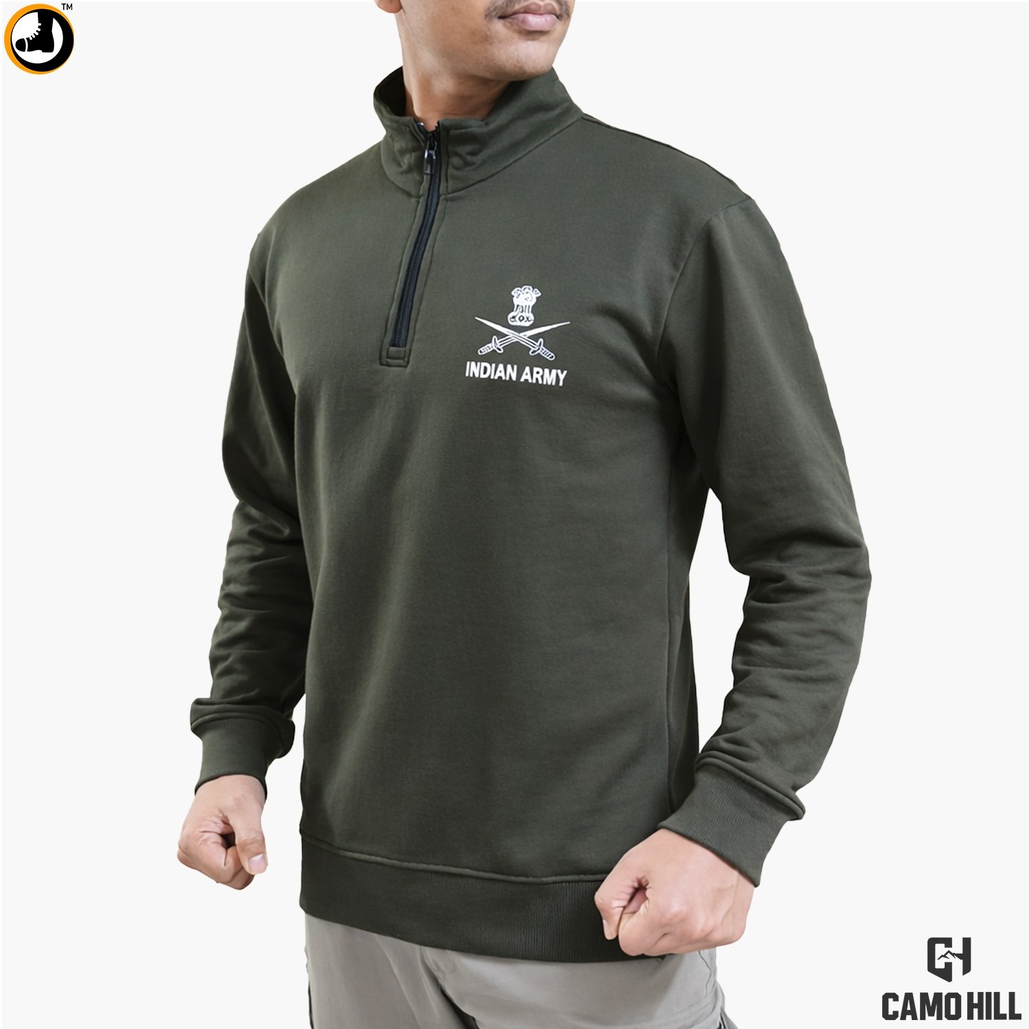 INDIAN ARMY OLIVE GREEN SWEATSHIRT ONLINE ARMY STORE 2 Indian Army Olive Green Sweatshirt – Cotton Blend Brushed Fleece - Image 1