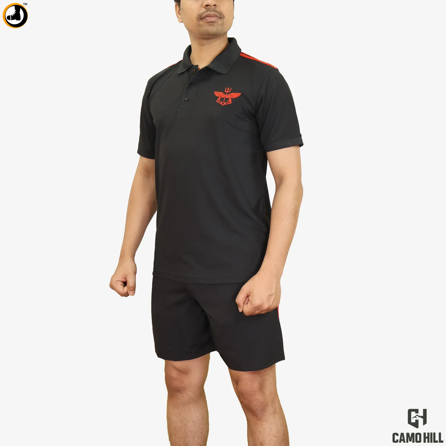 NSG POLO T SHIRT AND PANT SET ONLINE ARMY STORE 5 NSG SAG Polo T-Shirt & Shorts Set Black with Red Stripes | Premium Forces Training Combo - Image 1