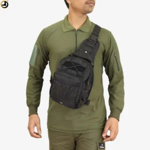 Black Tactical Sling Bag with Velcro Panel