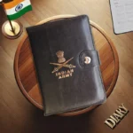 Diary with Indian Army Logo (Black Leather) (Size - 21cm X 15cm)