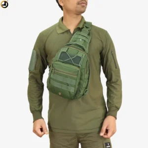 Olive Green Tactical Sling Bag with Velcro Panel
