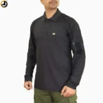 Black Tactical Full Sleeve Polo T-Shirt with Indian Flag & Velcro Panels