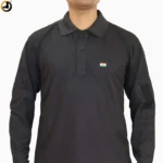 Black Tactical Full Sleeve Polo T-Shirt with Indian Flag & Velcro Panels - Image 2