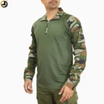 Olive Green Tactical Full Sleeve T-Shirt with Camo Sleeves