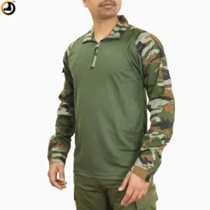 Olive Green Tactical Full Sleeve T-Shirt with Camo Sleeves